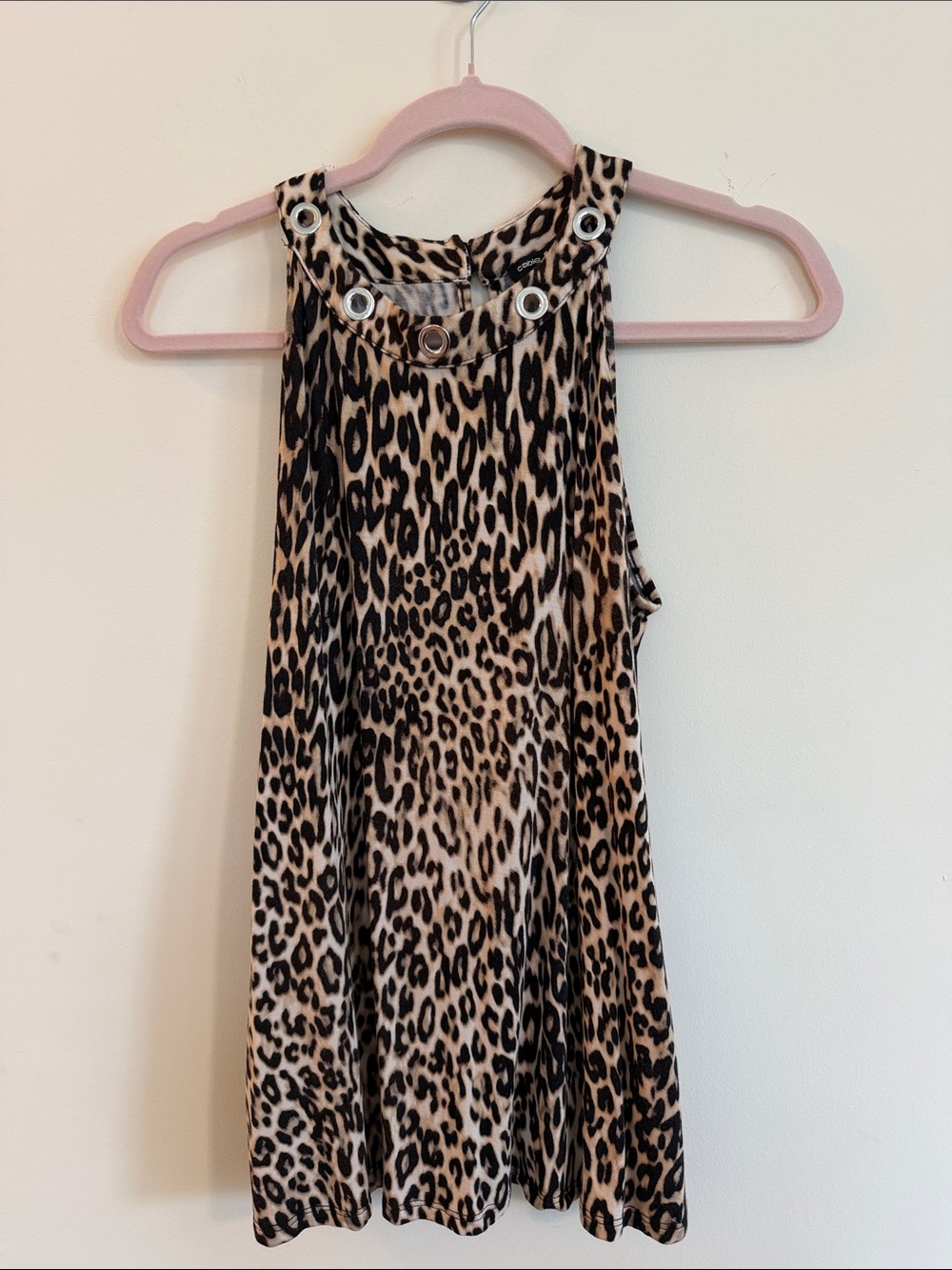 Cable & Gauge Leopard Print Halter Tank Top in Black and Tan